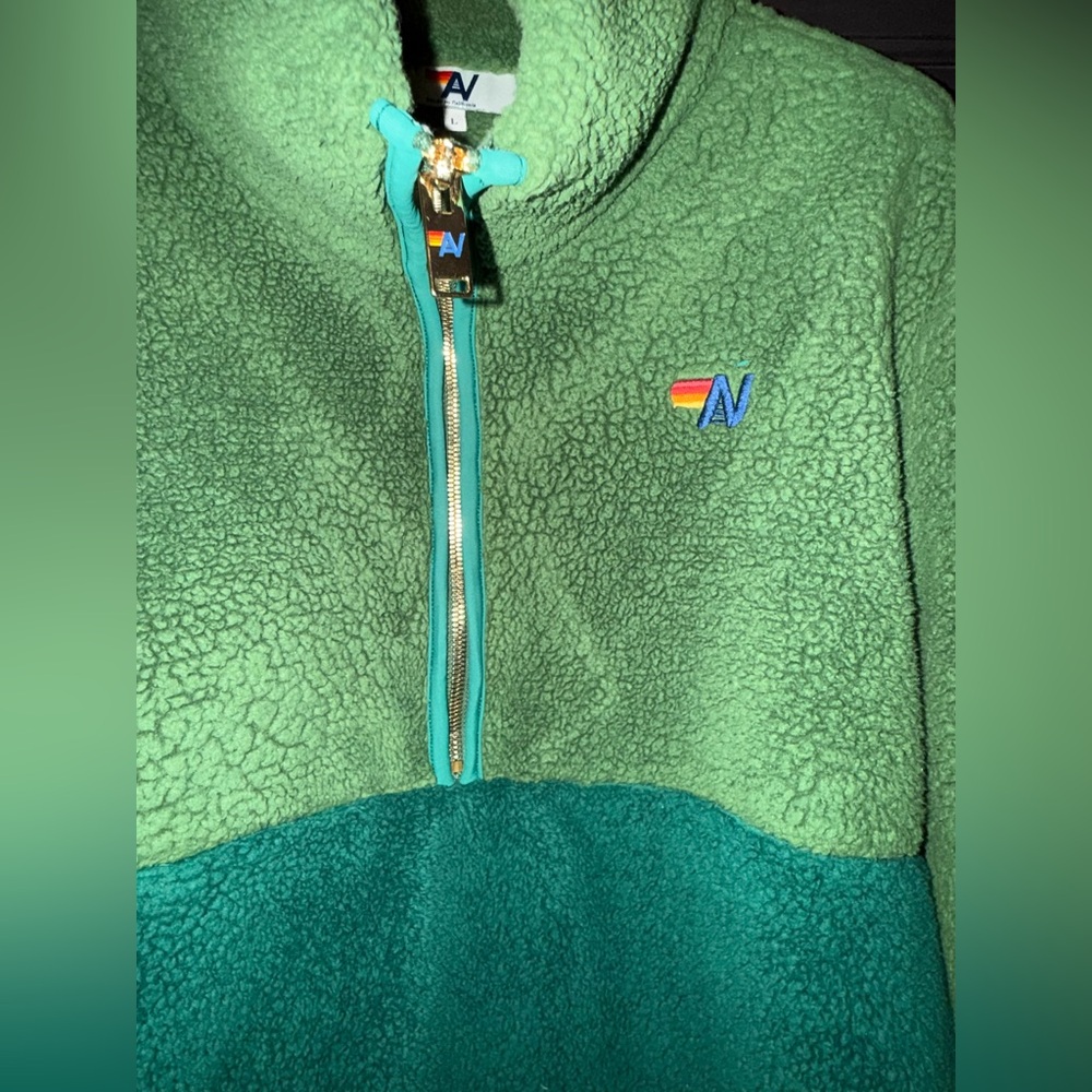 Aviator Nation Green Two-Tone Sherpa Half-Zip Pullover - Picture 5 of 8